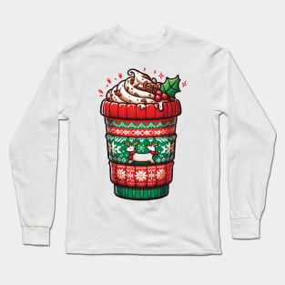 Christmas Coffee Cup - Festive Sweater Design with Holiday Greetings Long Sleeve T-Shirt